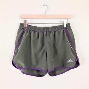 adidas Climalite‎ Women's Running Shorts - Olive Green with Purple Trim - Size M